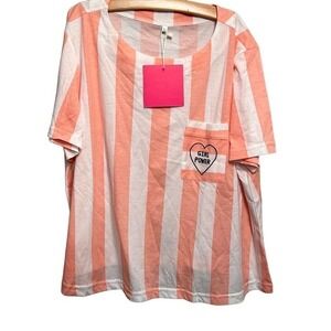 Sweet pine Girl Power pink striped top xl cotton polyester